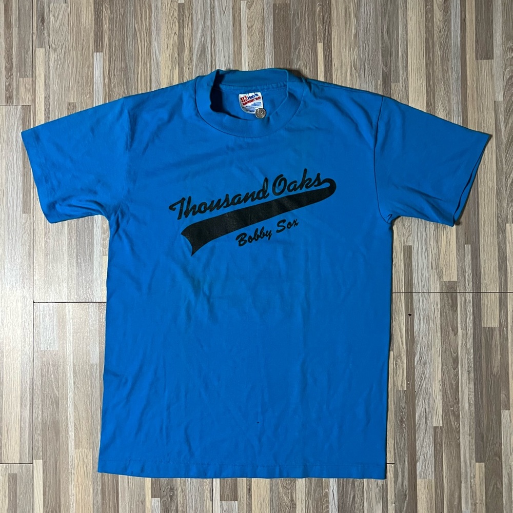 Vintage 90s Thousand Oaks CA Bobby Sox Obscure Baseball Team T-shirt Medium Blue